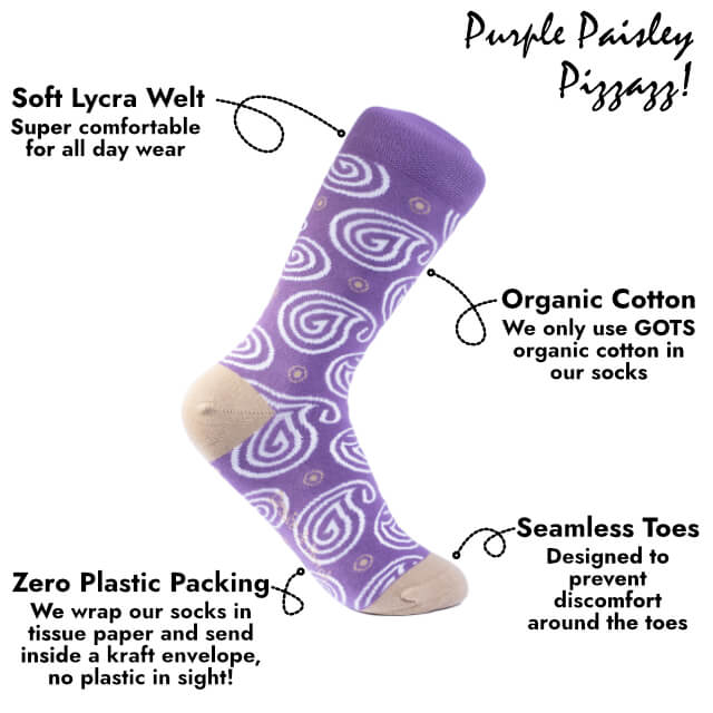Purple & White ''Illusive Paisley'' Organic Cotton Socks